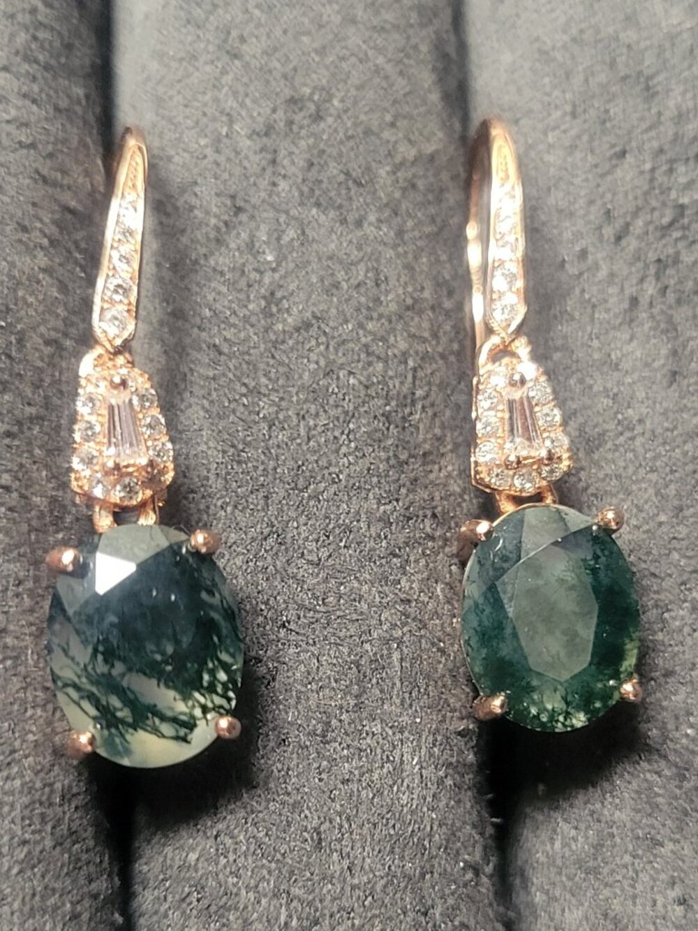 Rose Gold 8x10mm Moss Agate Hook Earrings